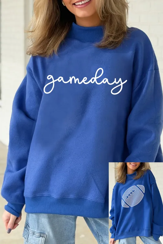Reversible Gameday Football Graphic Oversized Sweatshirt – Dark Blue made by Beagle Boutique