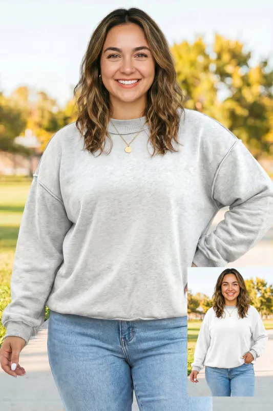 Exposed Seam Detail Reversible Double Wear Plus Size Sweatshirt – Light Grey made by eAura