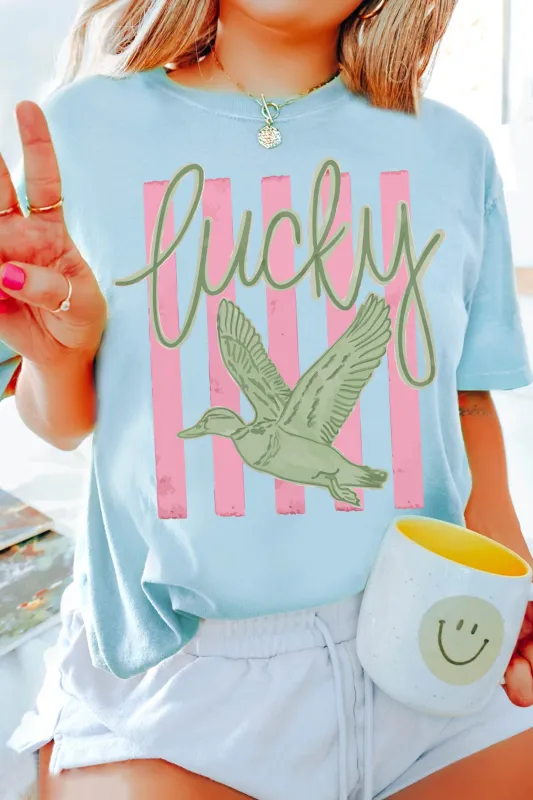 Lucky Duck Print Casual Round Neck T Shirt – Light Blue made by eAura
