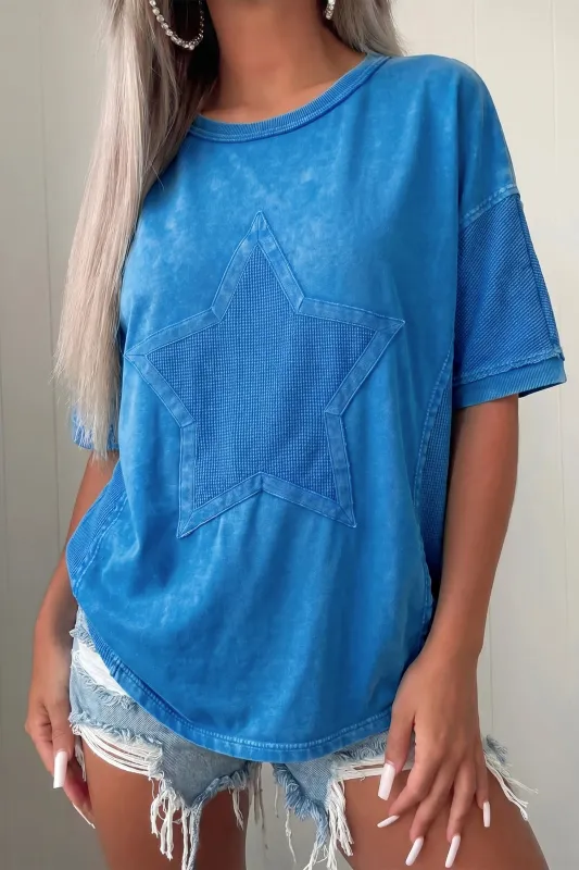 Mineral Wash Star Mesh Patchwork Oversize Tee – Blue made by Beagle Boutique