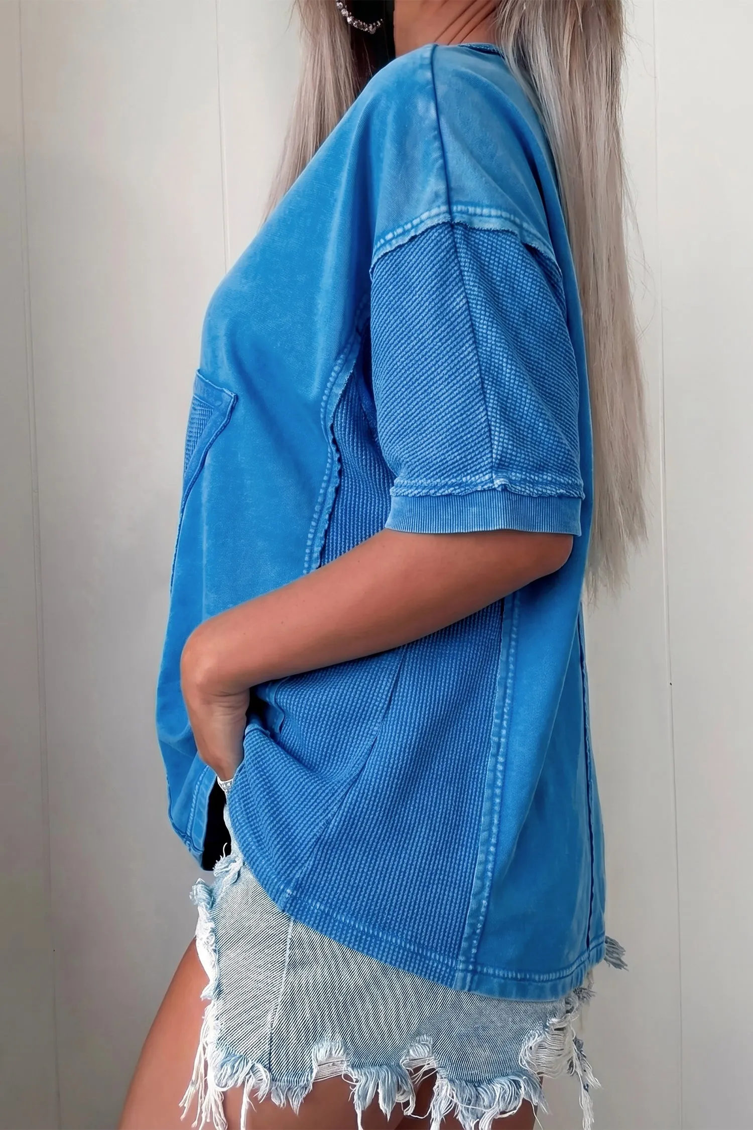 Mineral Wash Star Mesh Patchwork Oversize Tee – Blue sold by Beagle Boutique product image thumbnail 2
