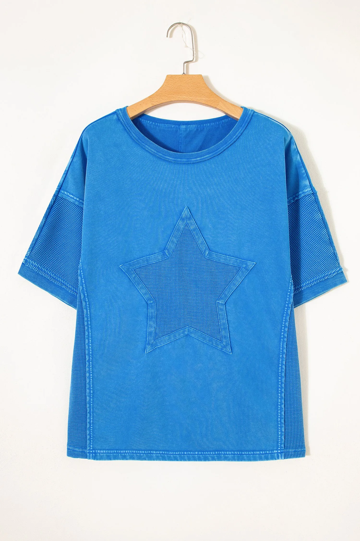 Mineral Wash Star Mesh Patchwork Oversize Tee – Blue sold by Beagle Boutique product image thumbnail 3
