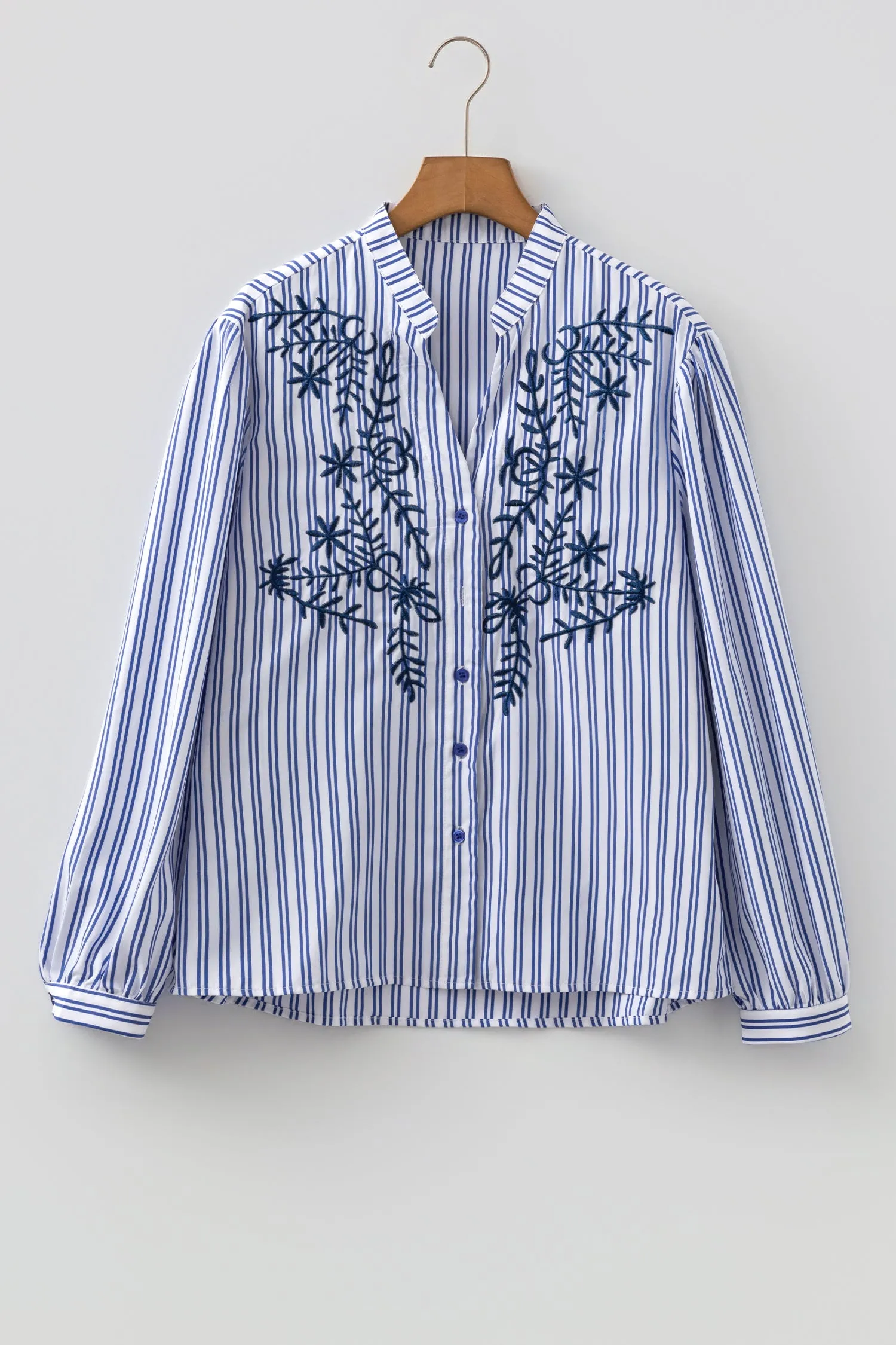 Embroidered Detail Button Front Long Sleeve Shirt – Blue Stripe sold by Beagle Boutique product image thumbnail 4