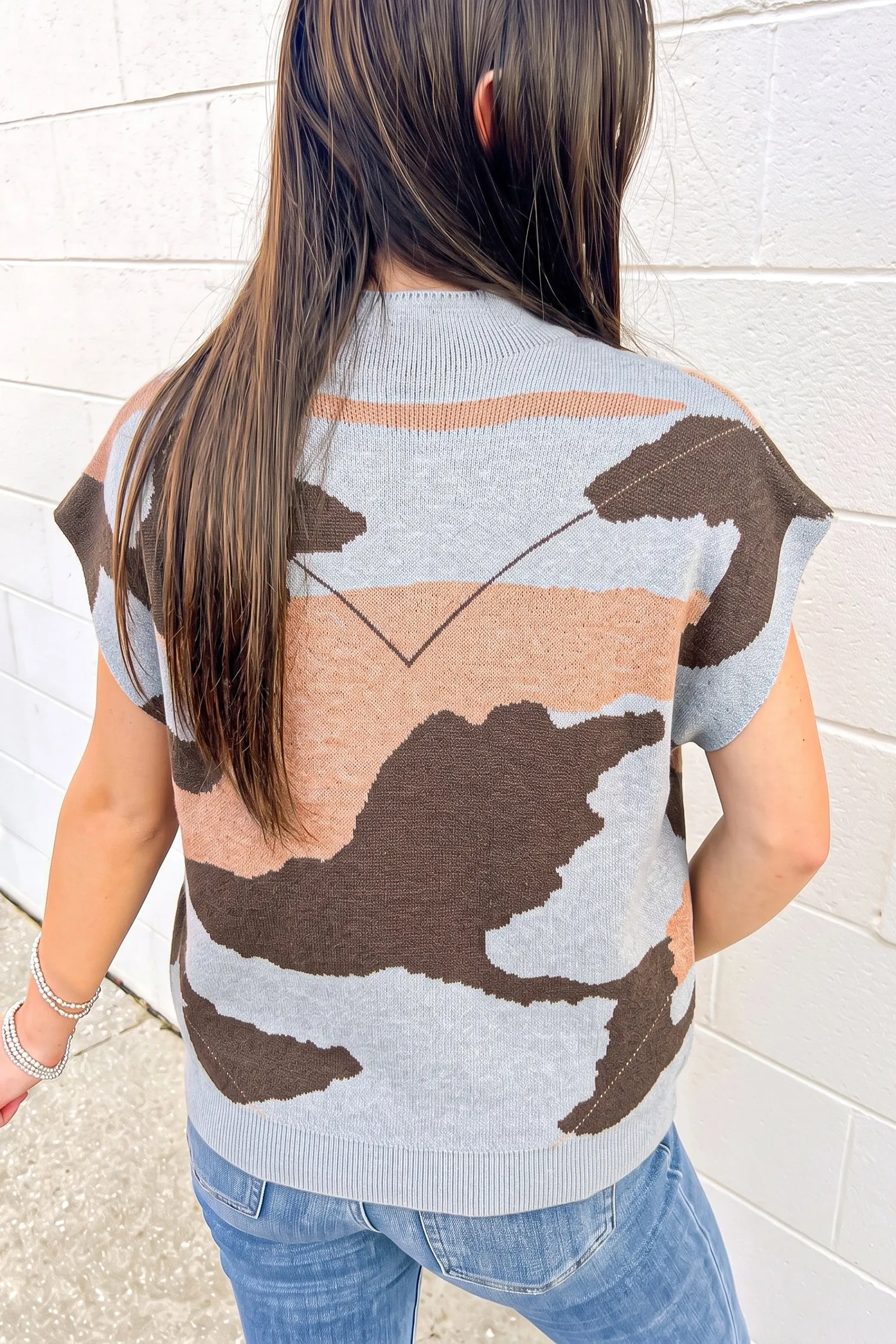 Camouflage Pattern Drop Shoulder High Neck Short Sleeve Shift Sweater – Grey sold by Beagle Boutique product image thumbnail 5