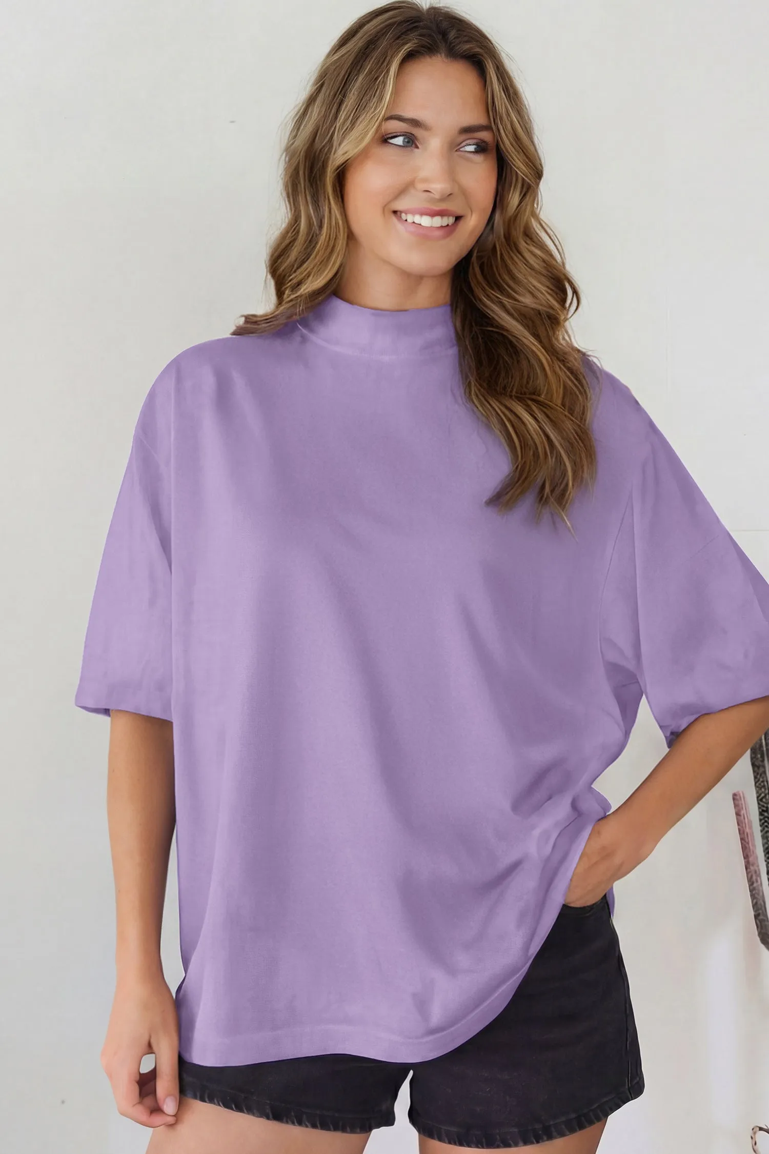 Solid Colour High Neck Oversize Tee – Wisteria sold by Beagle Boutique product image thumbnail 3