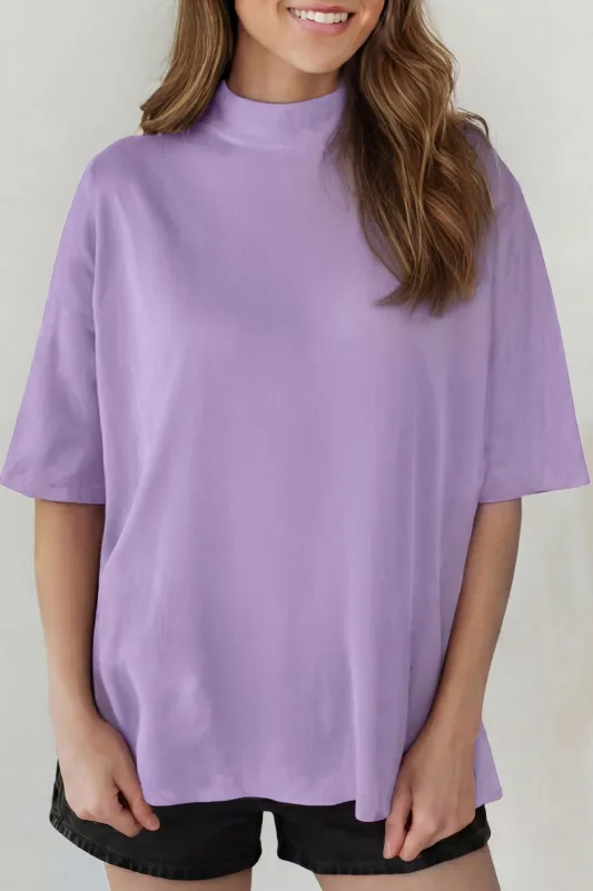 Solid Color High Neck Oversize Tee – Wisteria made by eAura
