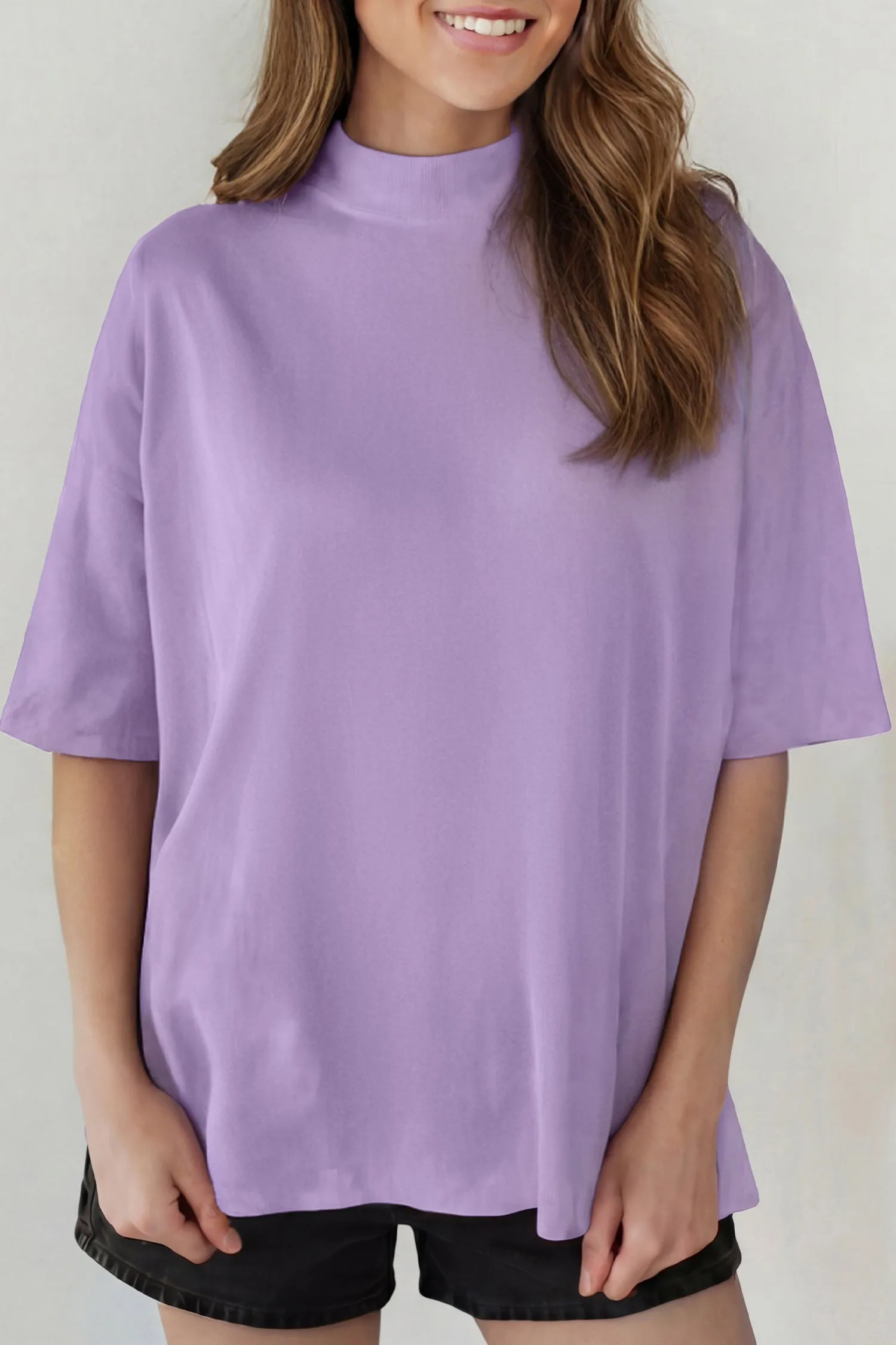 Solid Colour High Neck Oversize Tee – Wisteria sold by Beagle Boutique