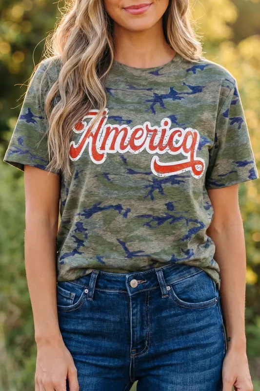 Stylish Camouflage Print America Patriotic Tee – Multicolour made by Beagle Boutique