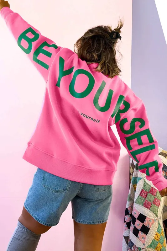 Slogan Print Round Neck Long Sleeve Sweatshirt – Sachet Pink made by Beagle Boutique