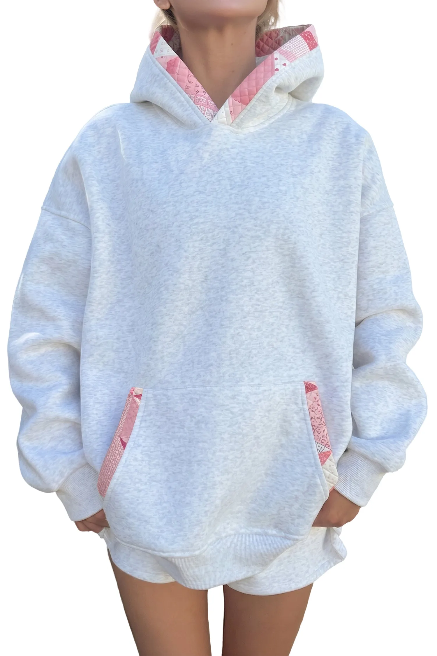 Contrast Patchwork Oversized Hoodie – Gray sold by Beagle Boutique product image thumbnail 3