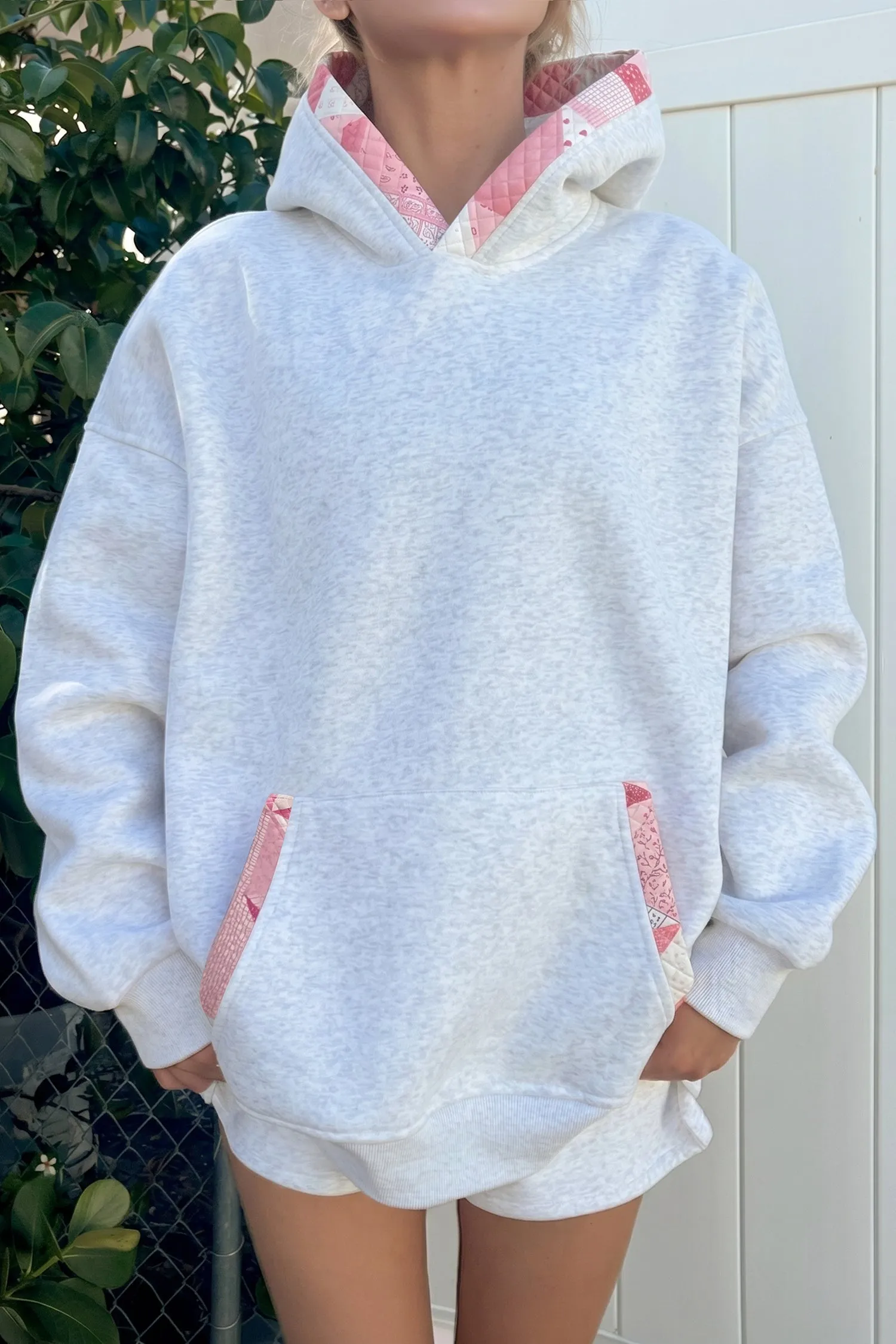 Contrast Patchwork Oversized Hoodie – Gray sold by Beagle Boutique