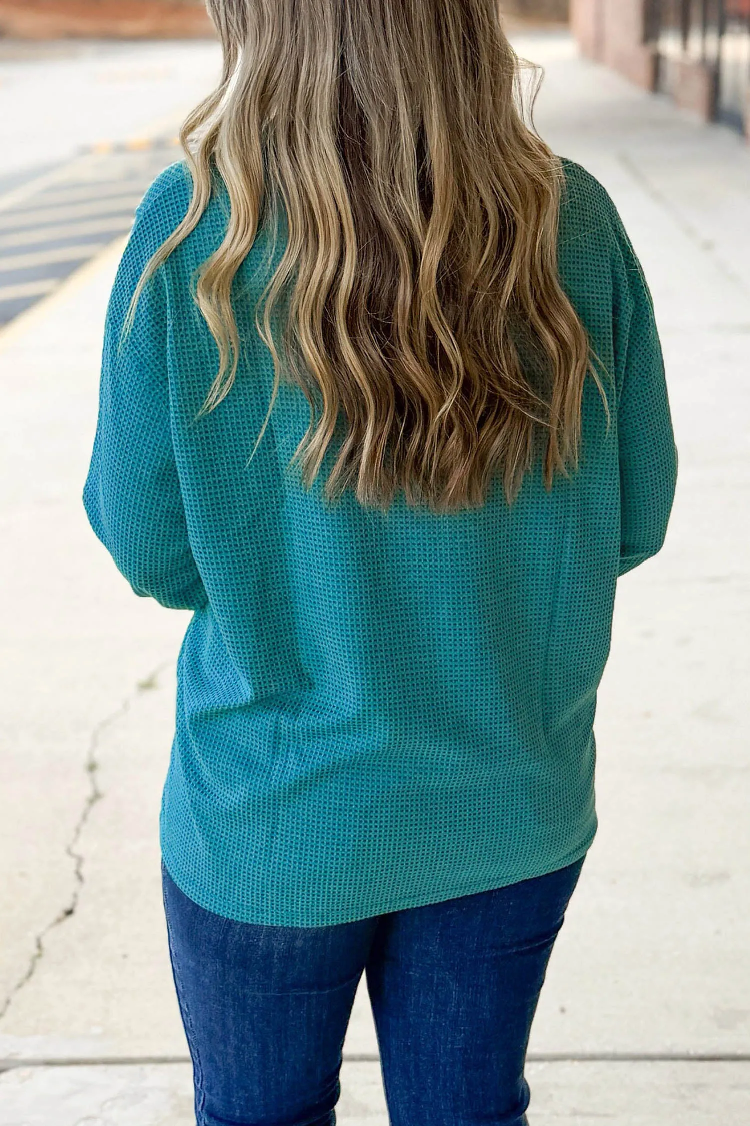 V Neck Waffle Textured Button Front Tunic Long Sleeve Plus Size Cardigan – Lapis sold by Beagle Boutique product image thumbnail 5