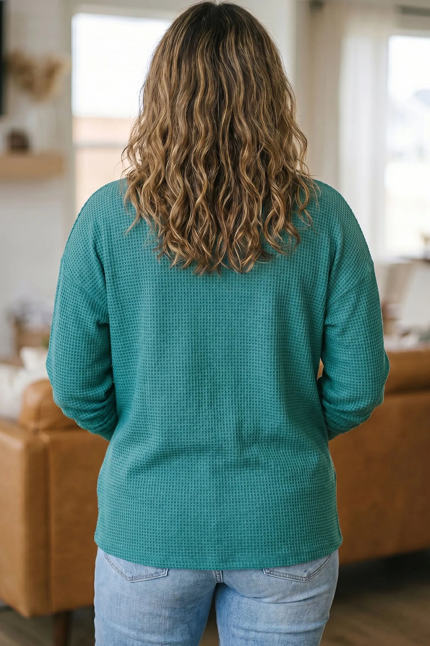 V Neck Waffle Textured Button Front Tunic Long Sleeve Plus Size Cardigan – Lapis sold by Beagle Boutique product image thumbnail 2