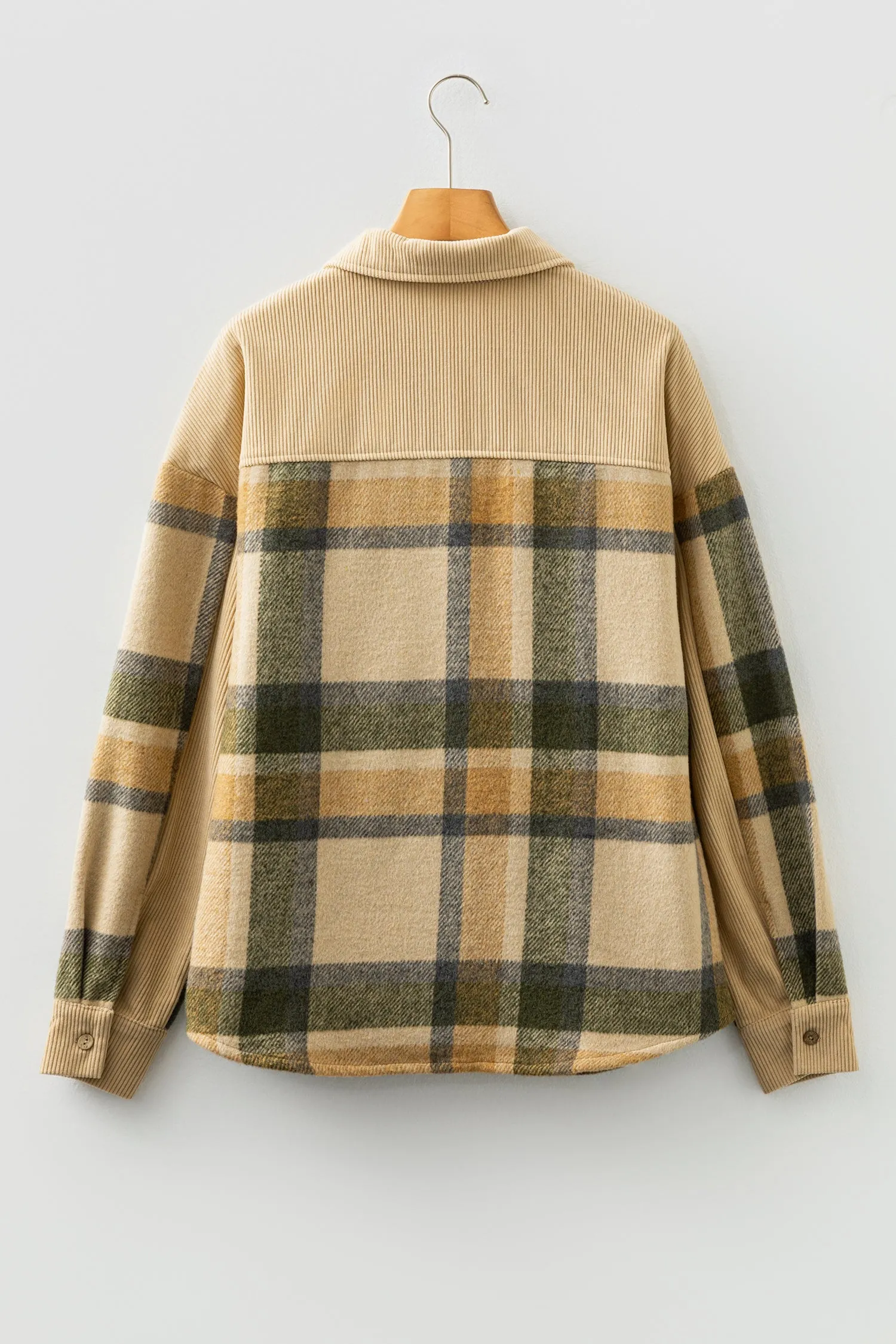 Parchment Retro Plaid Ribbed Patchwork Shacket sold by Beagle Boutique product image thumbnail 4