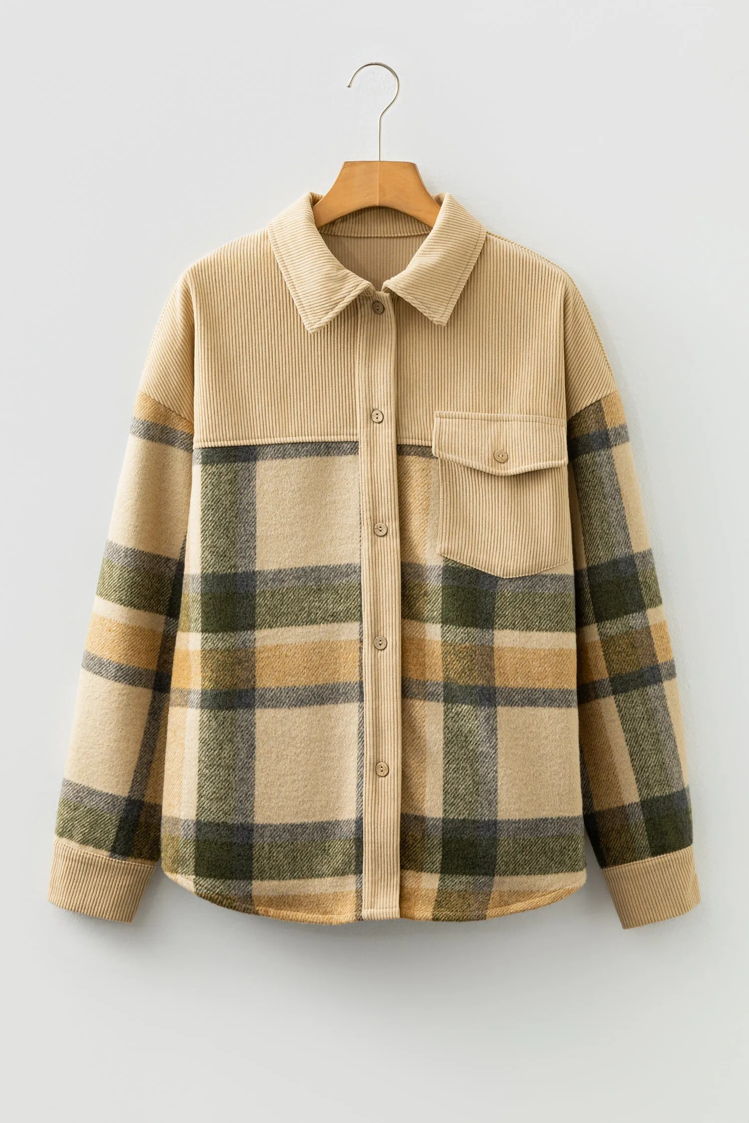 Parchment Retro Plaid Ribbed Patchwork Shacket sold by Beagle Boutique product image thumbnail 3