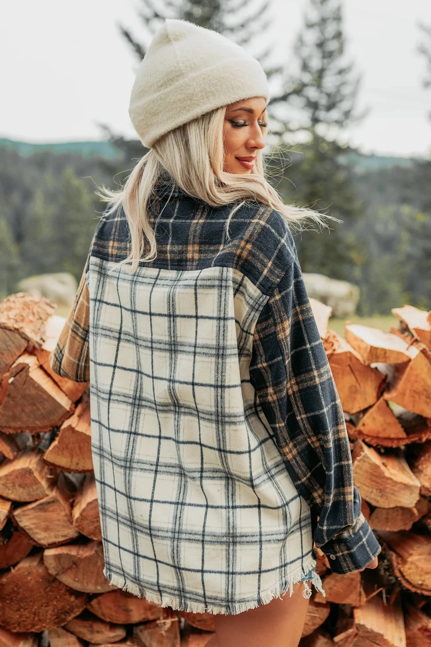 Multicolour Plaid Button-Up Long Sleeve Shift Silhouette Shacket sold by Beagle Boutique product image thumbnail 2