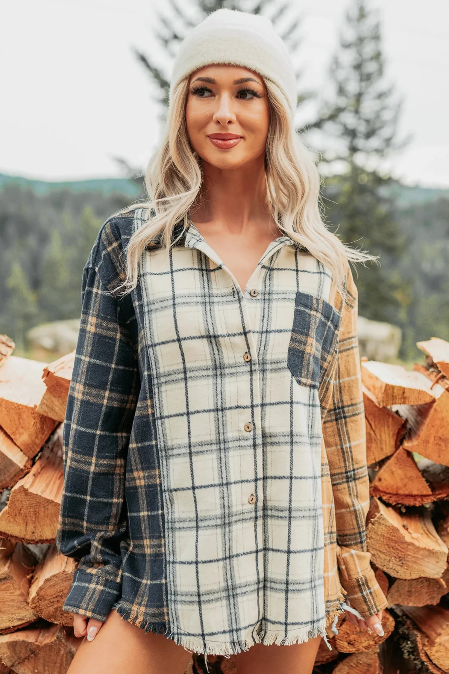 Multicolour Plaid Button-Up Long Sleeve Shift Silhouette Shacket sold by Beagle Boutique product image thumbnail 4