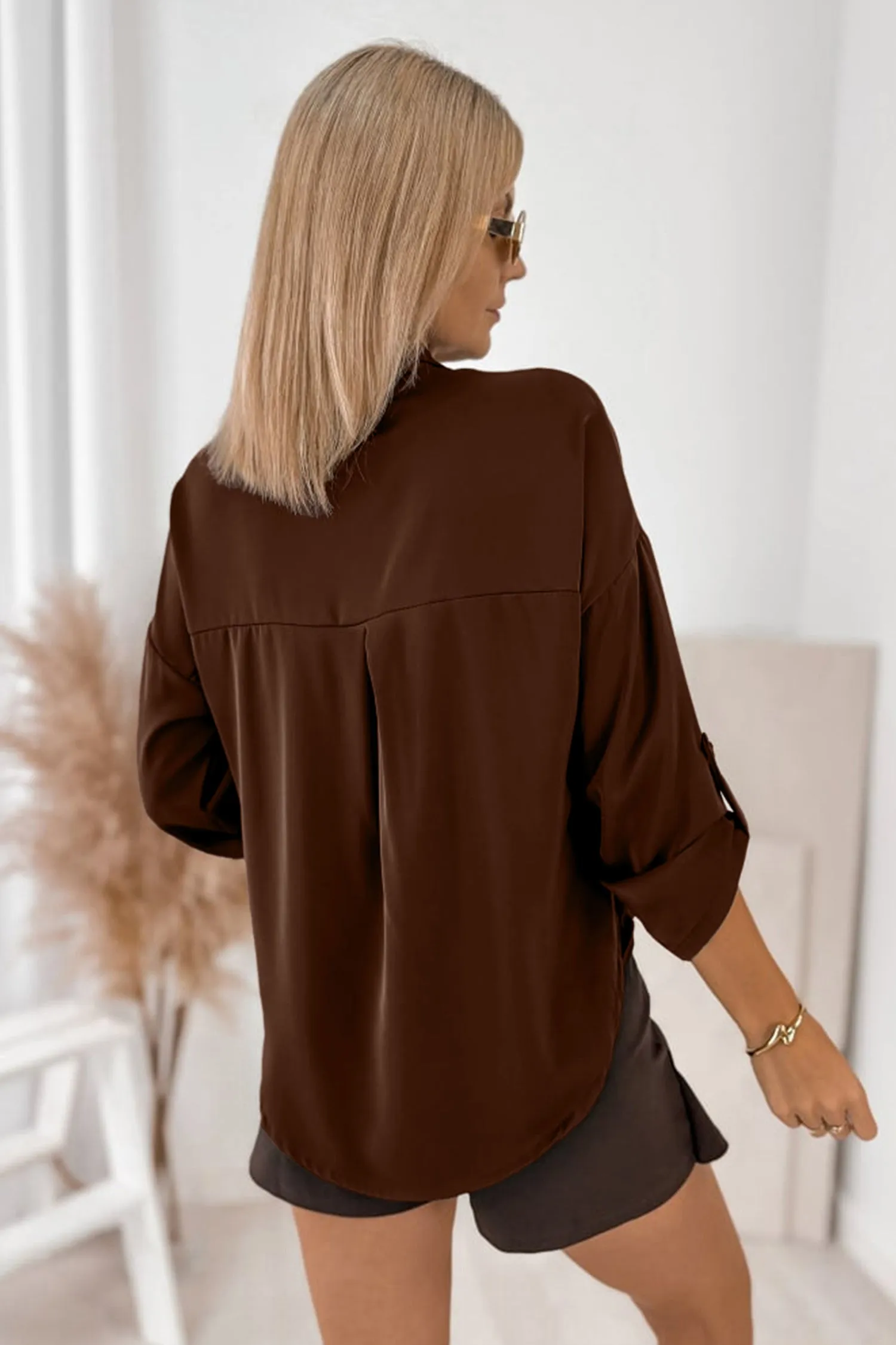 Coffee Multi Button Decoration Tab Long Sleeve Casual Shirt – Brown sold by Beagle Boutique product image thumbnail 4
