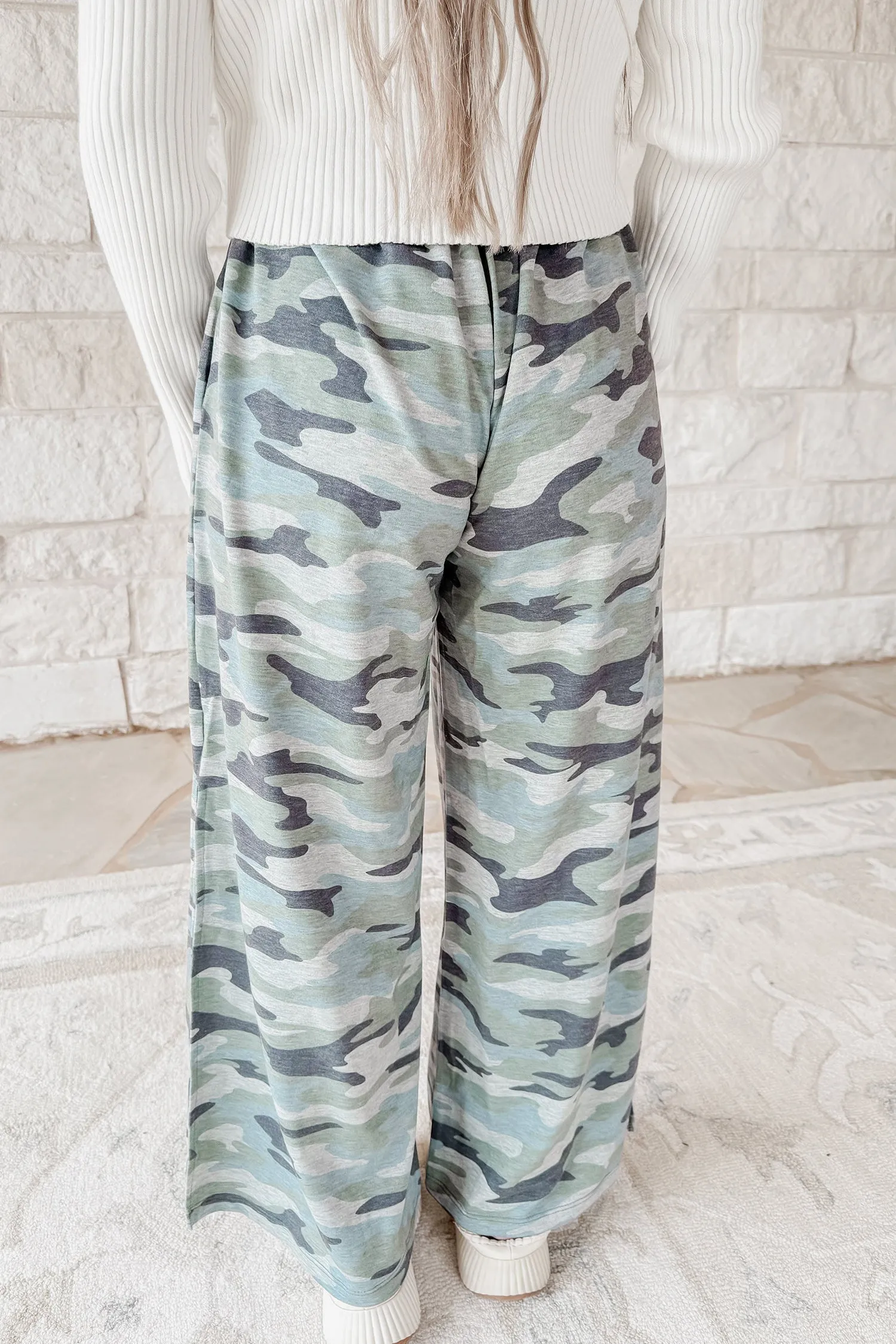 Camo Wide Leg Tie Elastic Waist Casual Pants – Green sold by Beagle Boutique product image thumbnail 2
