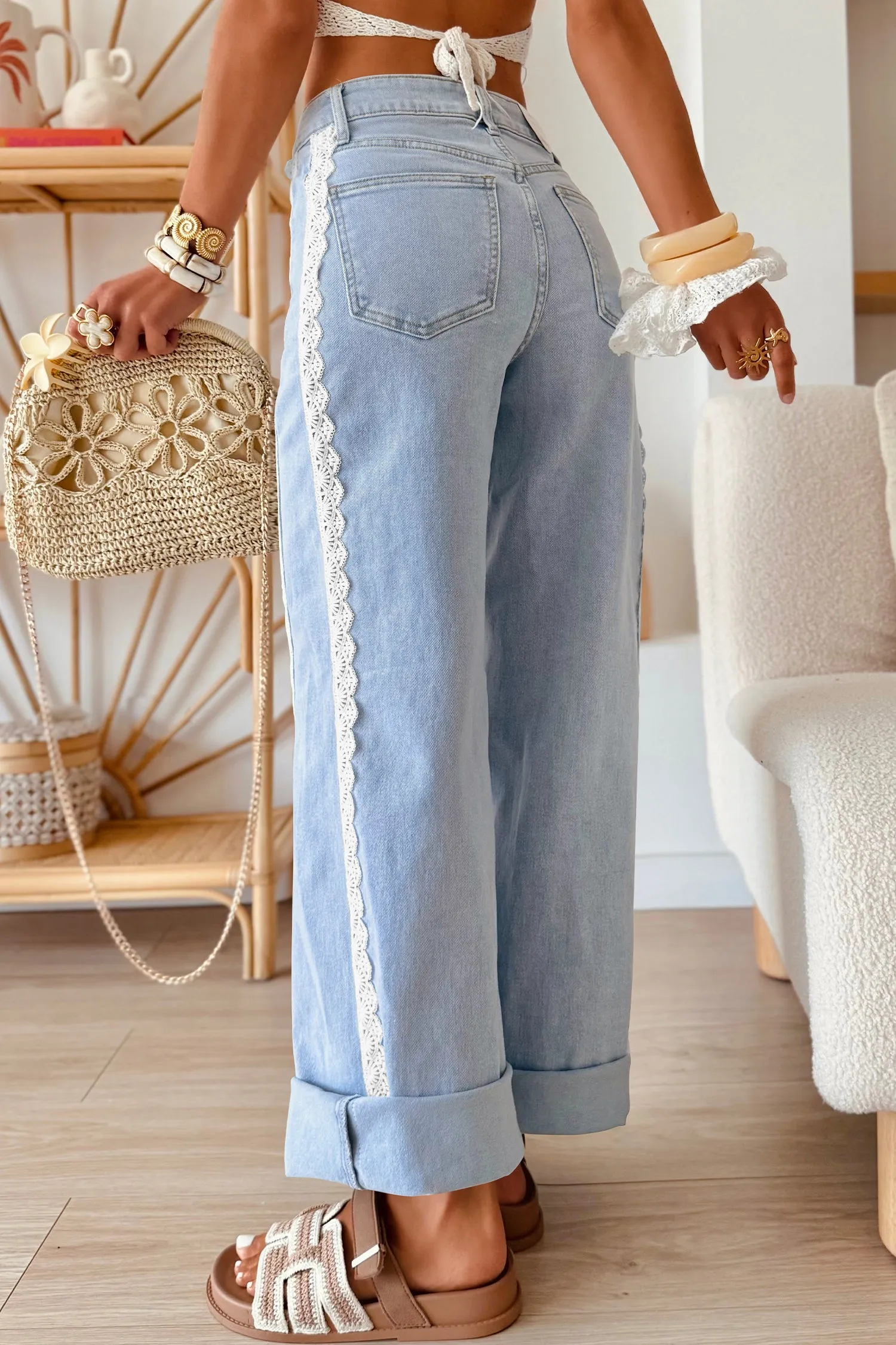 Beau Lace Trim Casual Full-Length Regular Fit Jeans – Blue sold by Beagle Boutique product image thumbnail 2