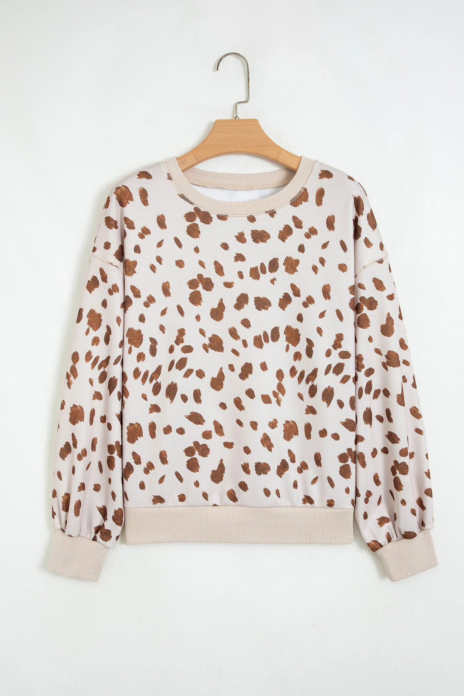 Leopard Print Dropped Shoulder Round Neck Casual Sweatshirt – Brown sold by Beagle Boutique product image thumbnail 5