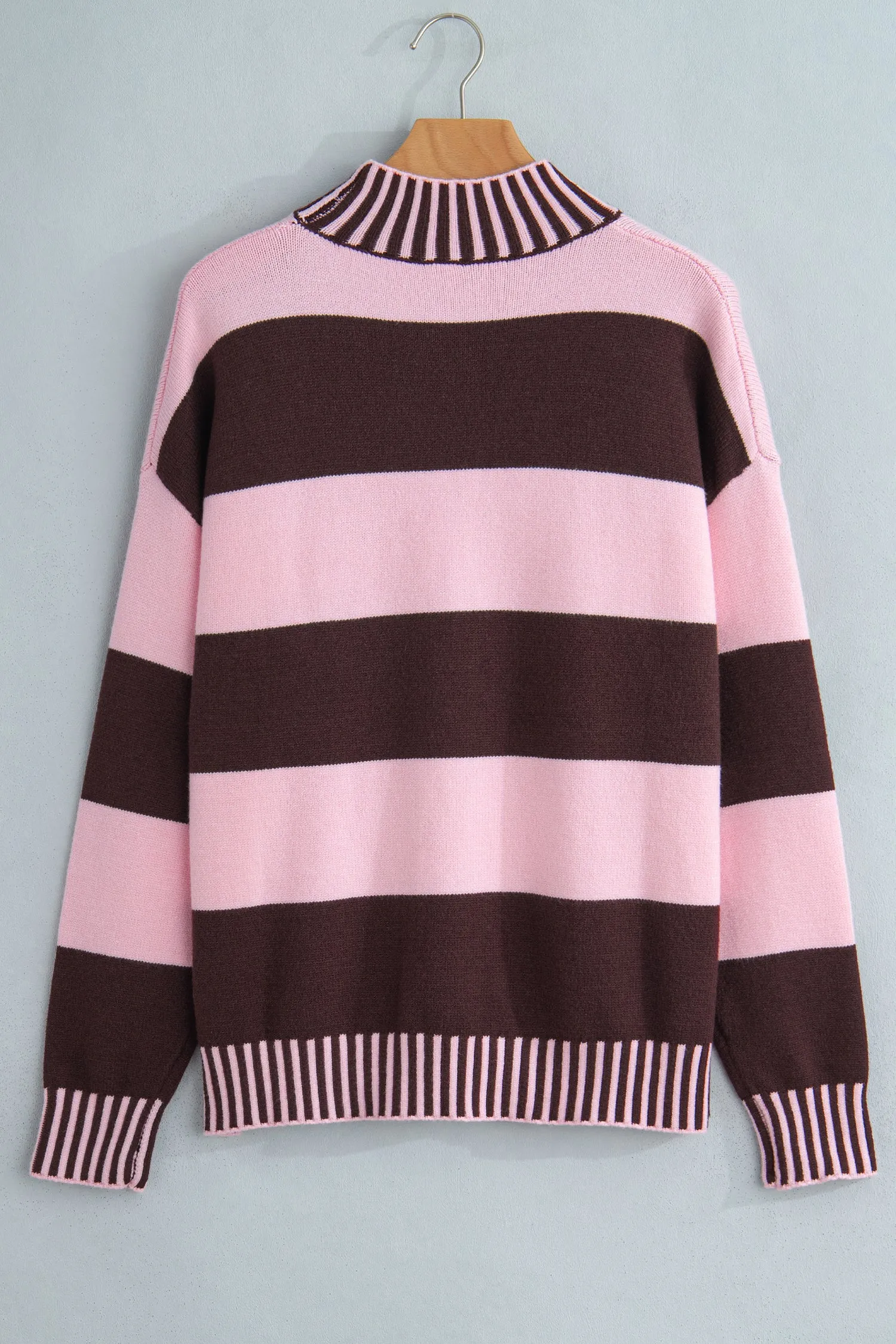 Contrast High Neck Dropped Shoulder Relaxed Pullover Sweater – Pink Stripe sold by Beagle Boutique product image thumbnail 5