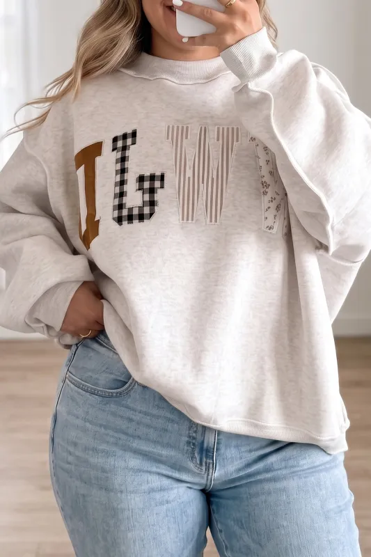 WWJD Mix Pattern Letter Graphic Exposed Seam Loose Plus Size Sweatshirt – Grey made by Beagle Boutique