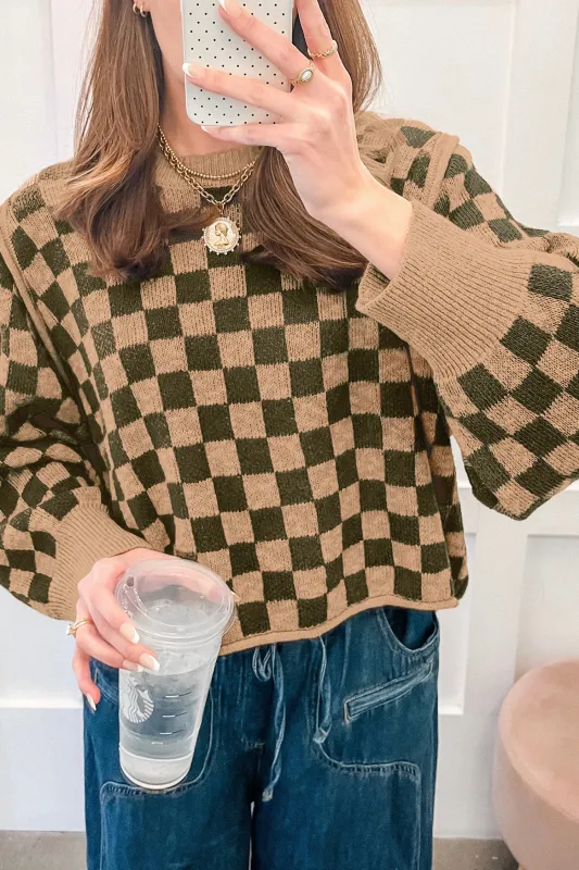 Drop Shoulder Plaid Knit Long Sleeve Sweater – Multicolour made by Beagle Boutique