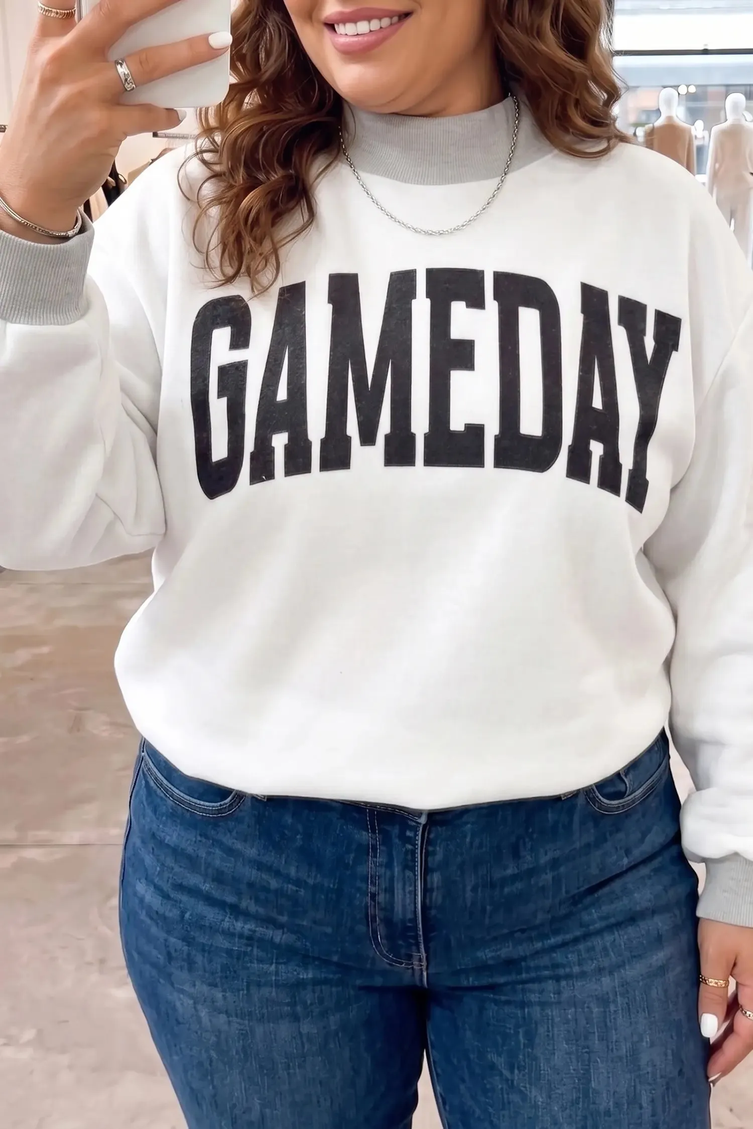 GAME DAY/ FOOTBALL Letter Print Reversible Plus Size Sweatshirt – Light Grey sold by Beagle Boutique product image thumbnail 2