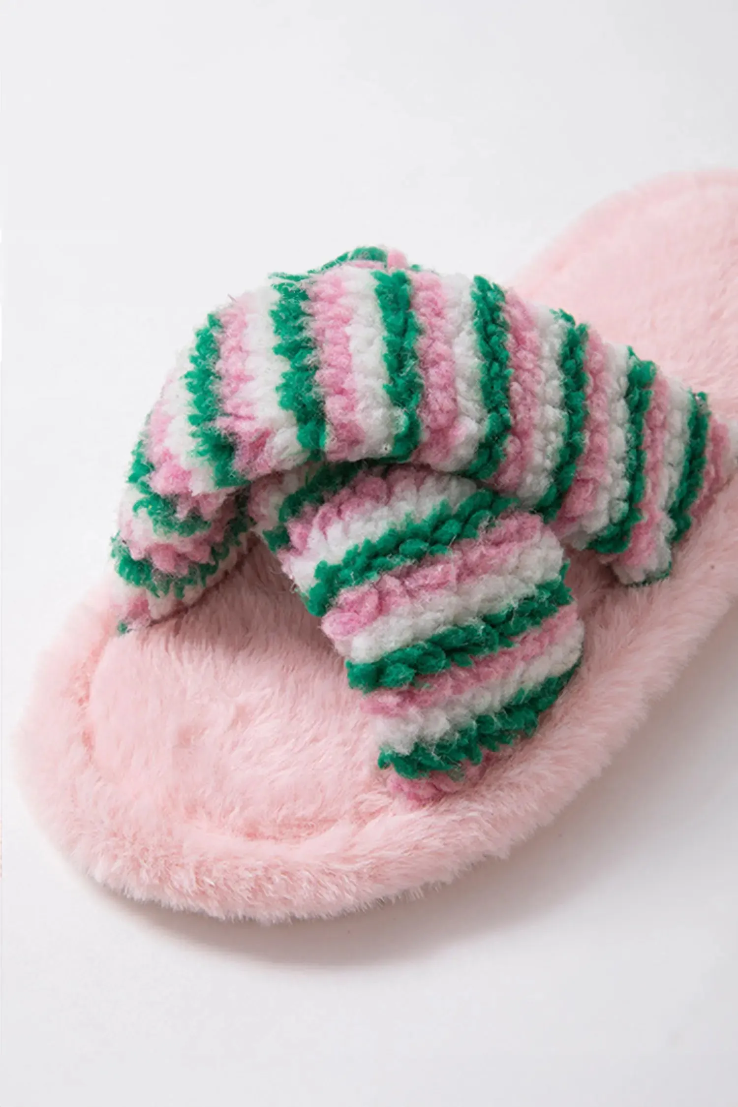 Striped Cross Band Soft Plush Open Toe Slippers sold by Beagle Boutique product image thumbnail 5