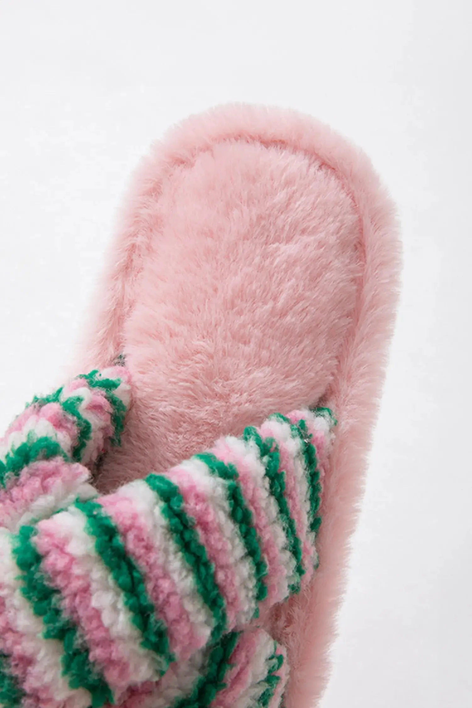 Striped Cross Band Soft Plush Open Toe Slippers sold by Beagle Boutique product image thumbnail 4
