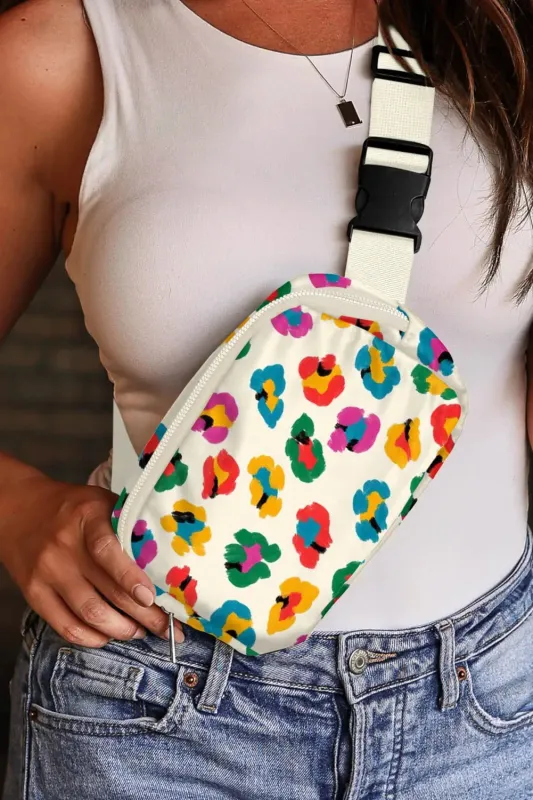 Colourful Leopard Print Buckle Strap Crossbody Bag – Beige made by Beagle Boutique