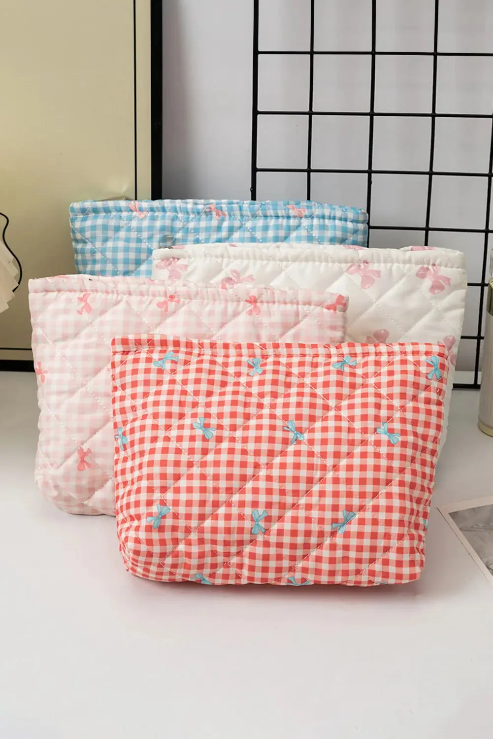 Bow Knot Print Zipper Quilted Large Cosmetic Bag – White sold by Beagle Boutique product image thumbnail 5