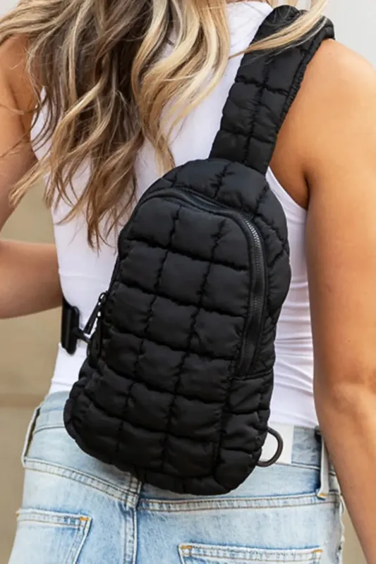Zipper Quilted Puffer Crossbody Bag – Black made by Beagle Boutique