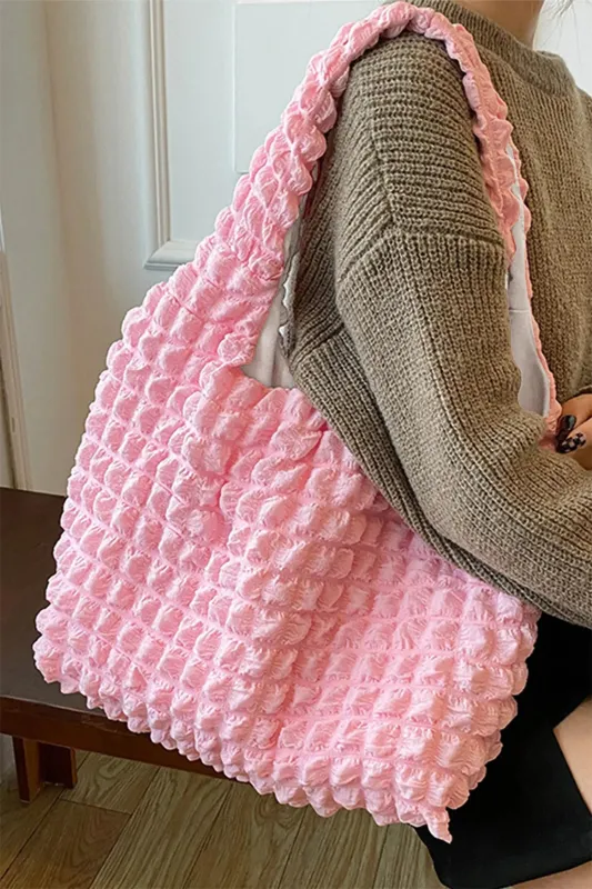 Solid Colour Puffy Textured Tote Bag – Pink made by Beagle Boutique