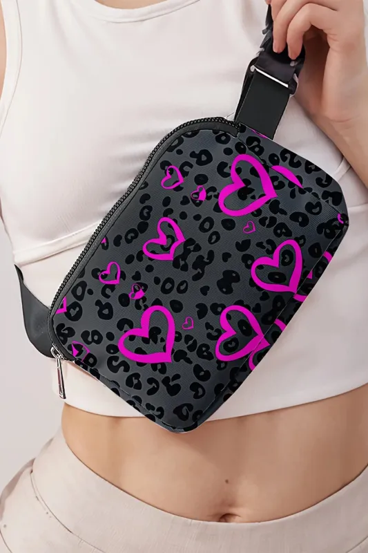 Leopard Heart Printed Canvas Crossbody Bag – Dark Grey made by Beagle Boutique