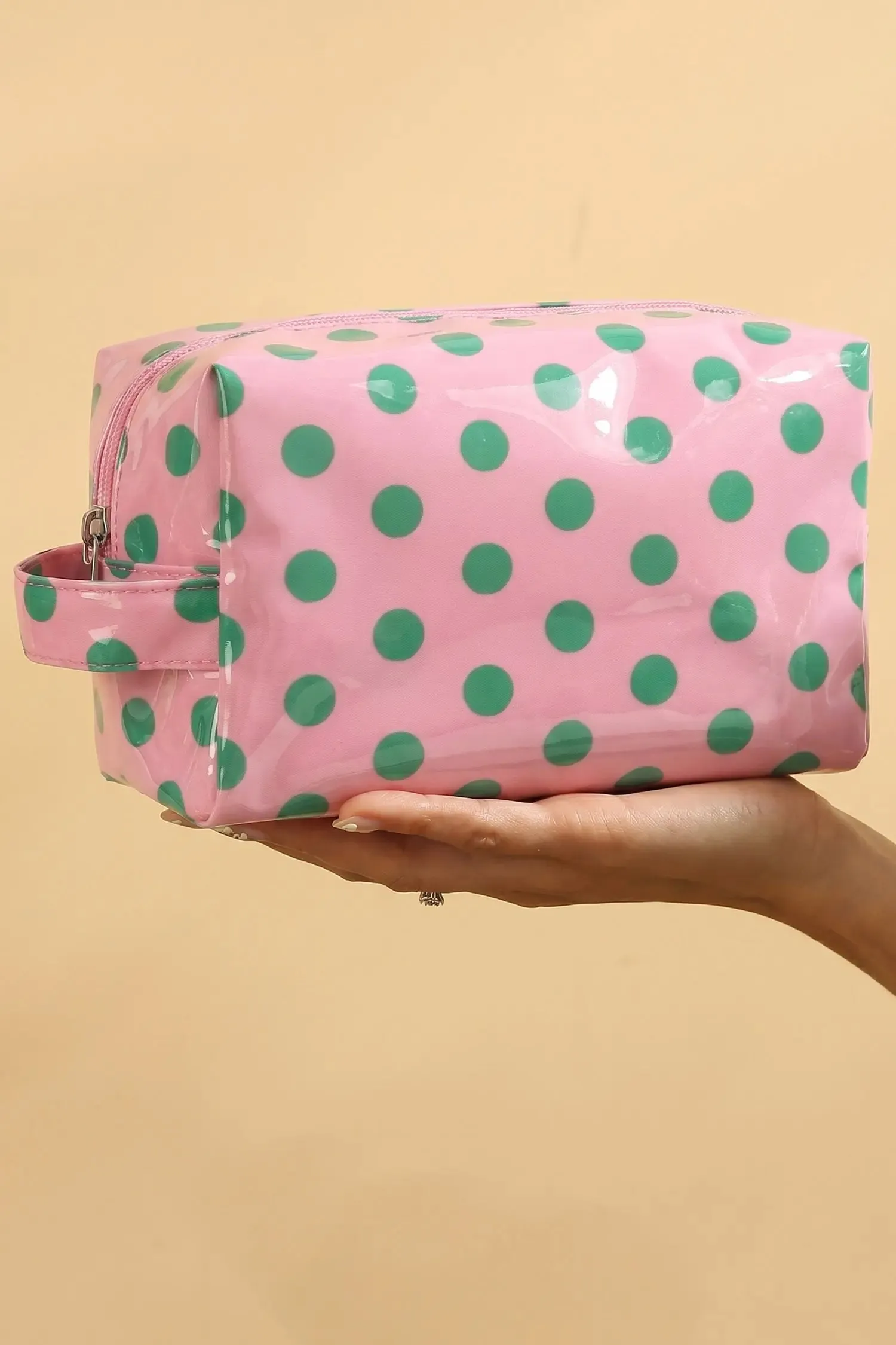 Durable PVC Polka Dot Makeup Bag – Light Pink sold by Beagle Boutique product image thumbnail 3