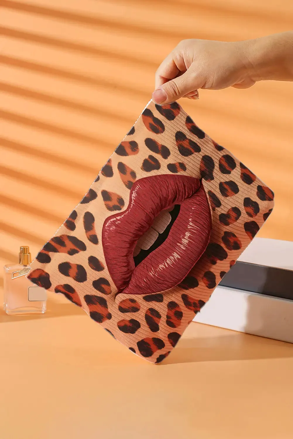 Leopard Lip Shape Print Canvas Functional Makeup Bag – Brown sold by Beagle Boutique product image thumbnail 2