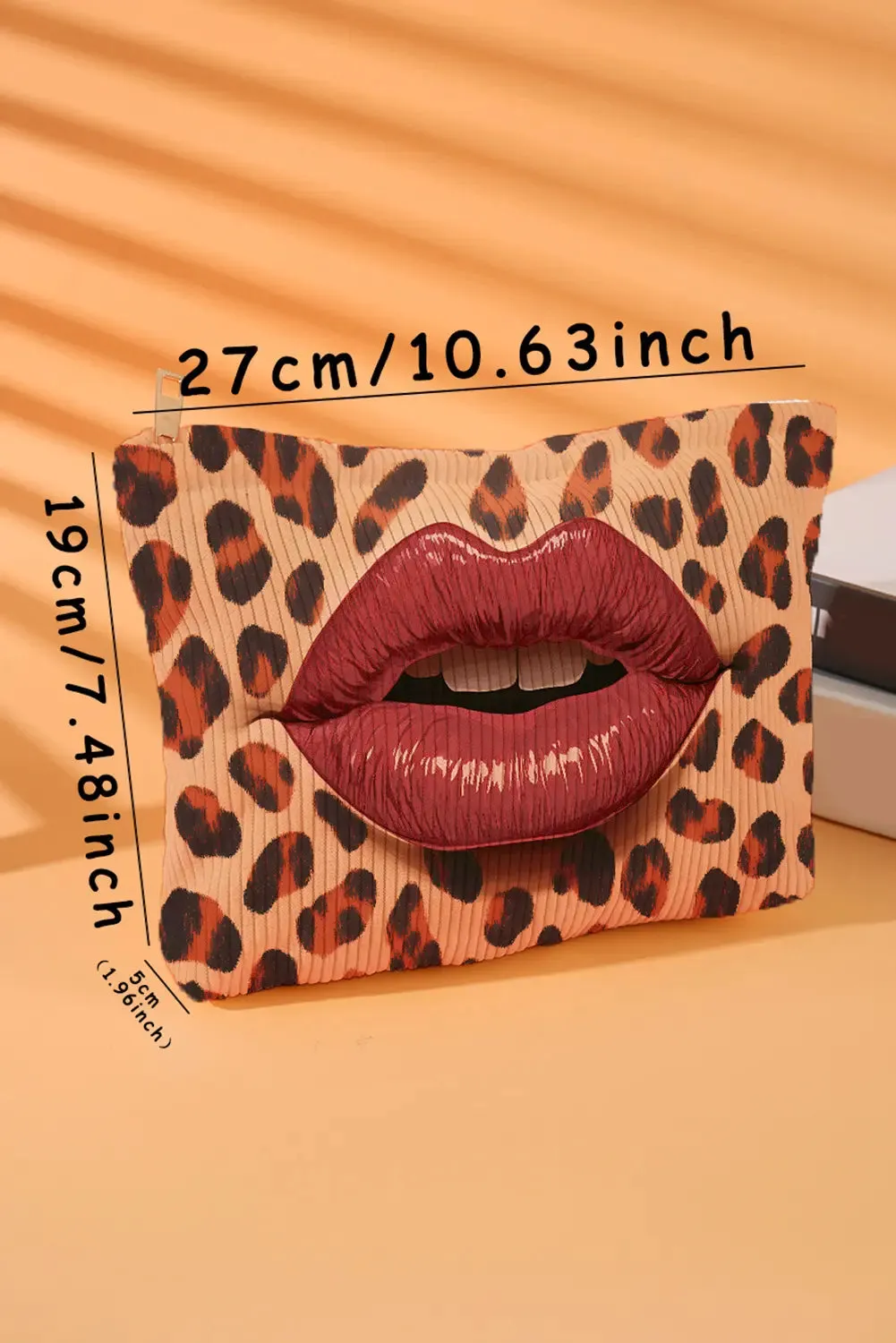 Leopard Lip Shape Print Canvas Functional Makeup Bag – Brown sold by Beagle Boutique product image thumbnail 5
