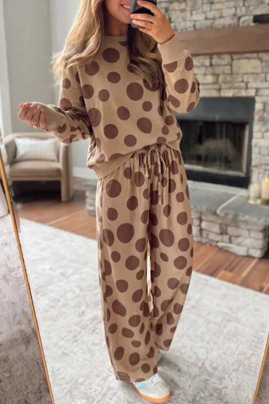 Polka Dot Long Sleeve Top Drawstring Relaxed Pants Set made by Beagle Boutique