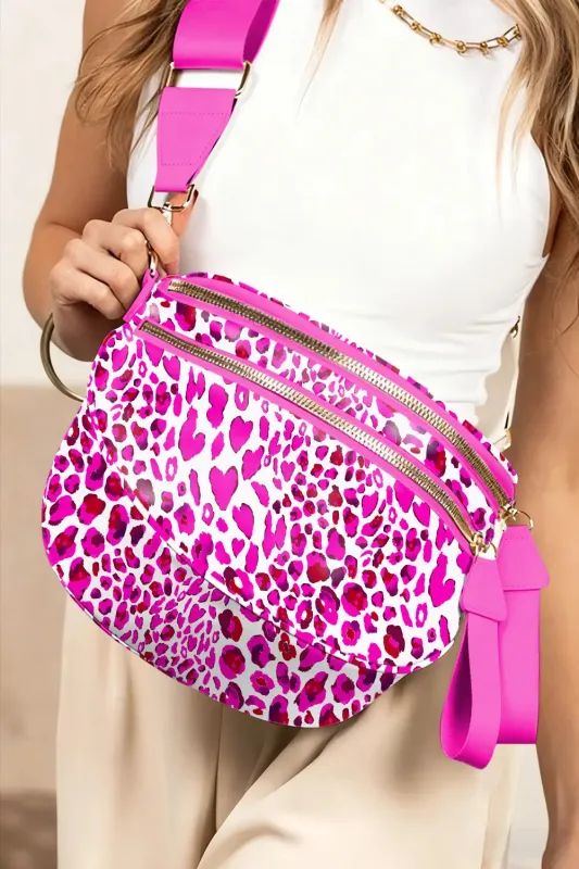 Leopard Printed Double Zip Crossbody Bag – Rose Red made by Beagle Boutique