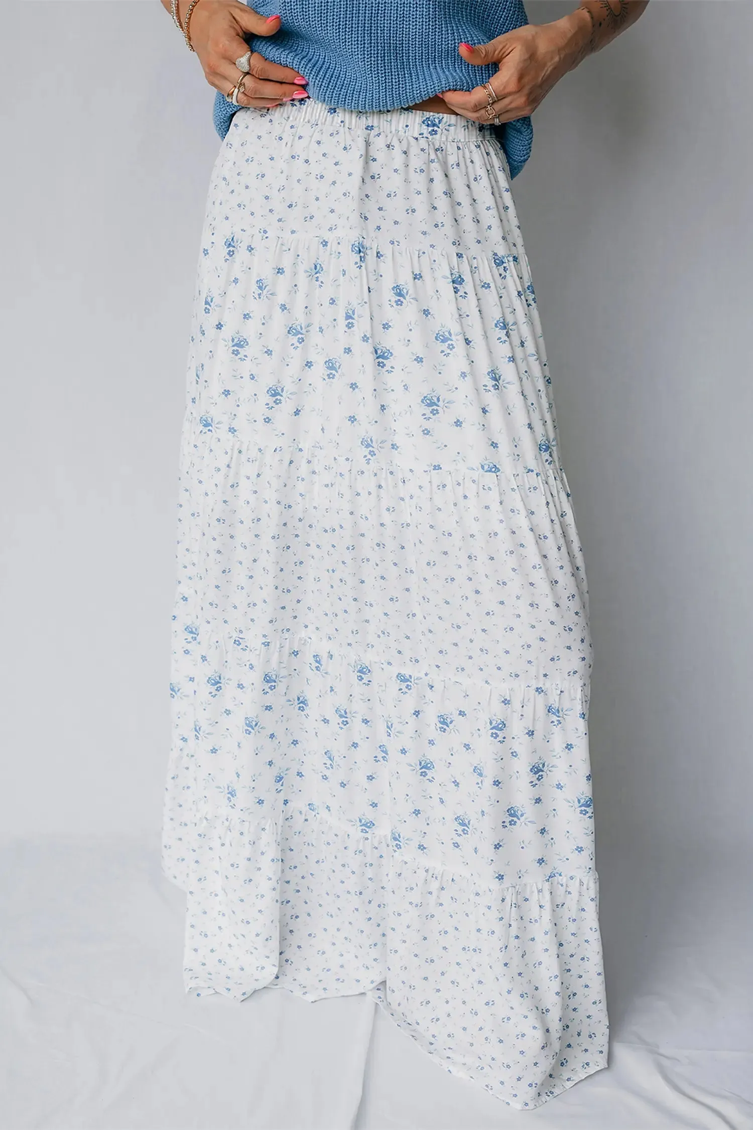 High Waist Tiny Floral Print Boho Maxi Skirt sold by Beagle Boutique product image thumbnail 2