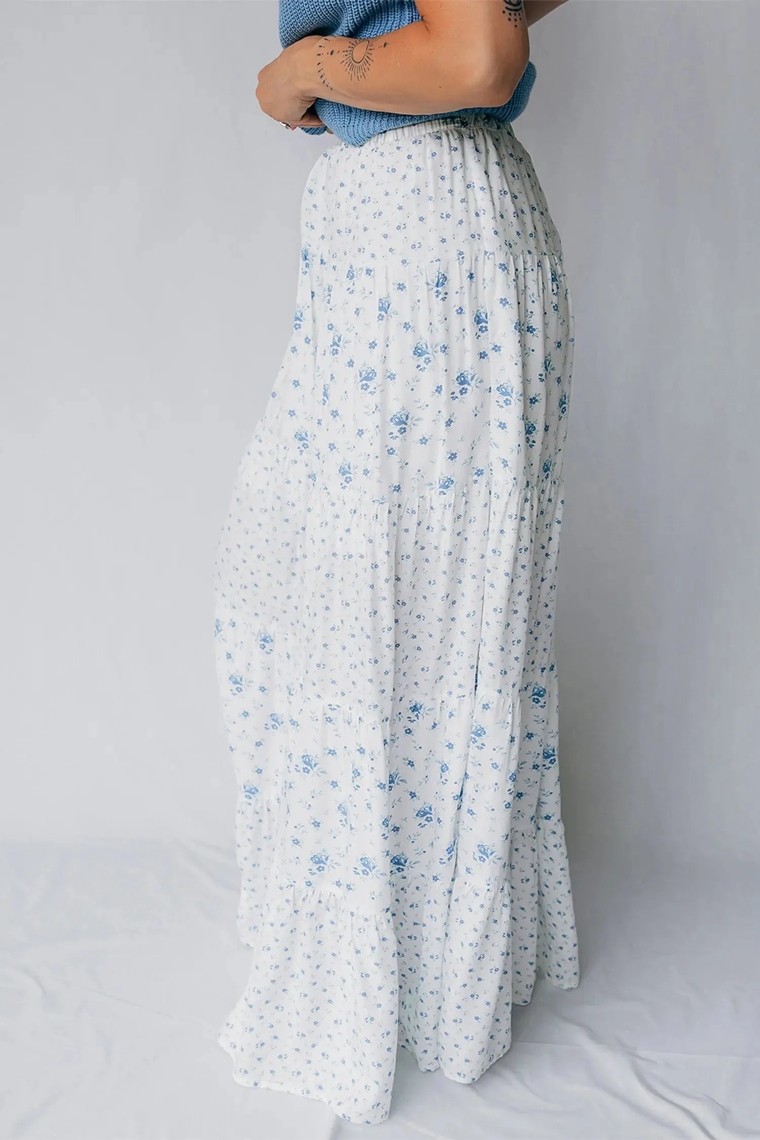 High Waist Tiny Floral Print Boho Maxi Skirt sold by Beagle Boutique product image thumbnail 4