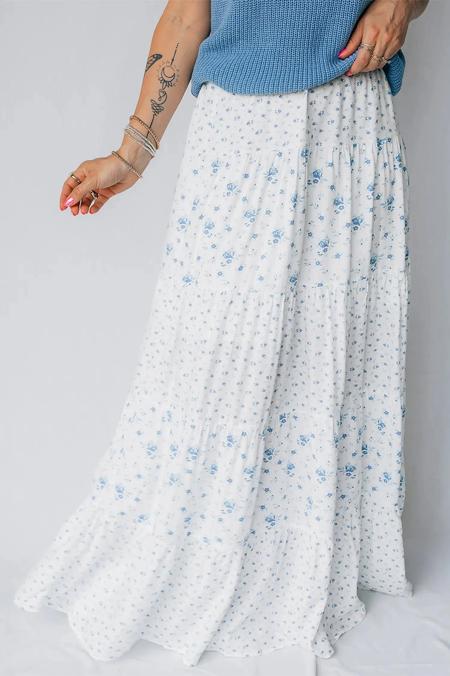 High Waist Tiny Floral Print Boho Maxi Skirt sold by Beagle Boutique product image thumbnail 5