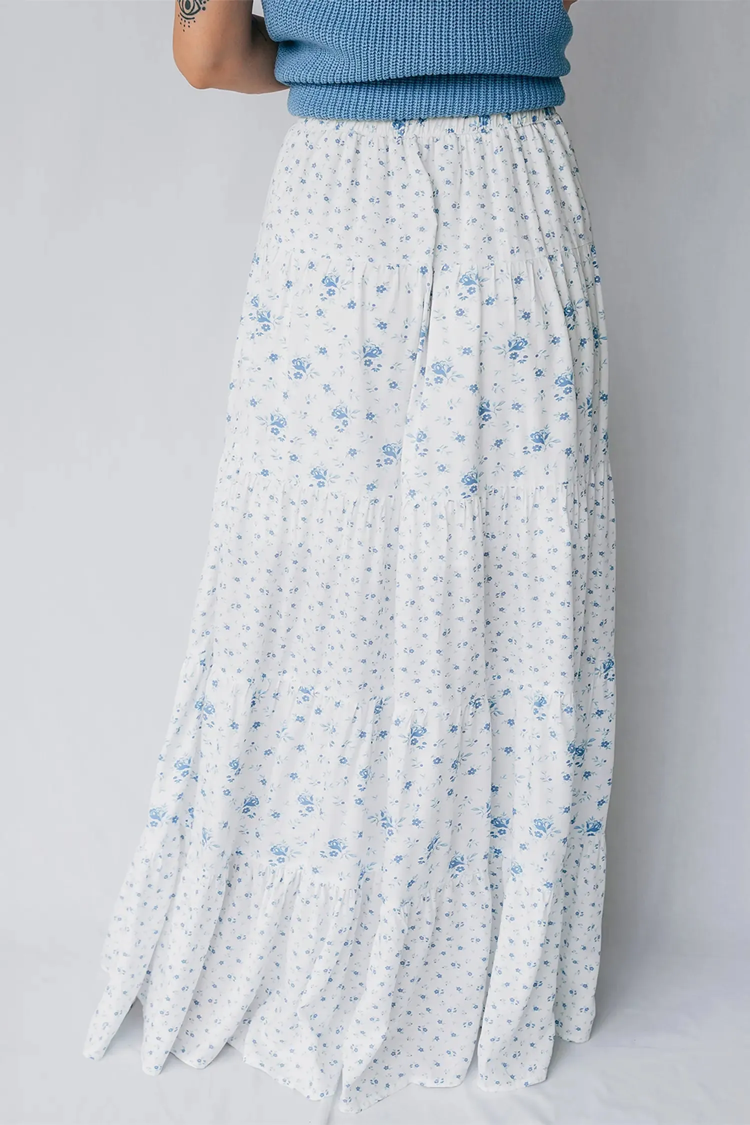 High Waist Tiny Floral Print Boho Maxi Skirt sold by Beagle Boutique product image thumbnail 3