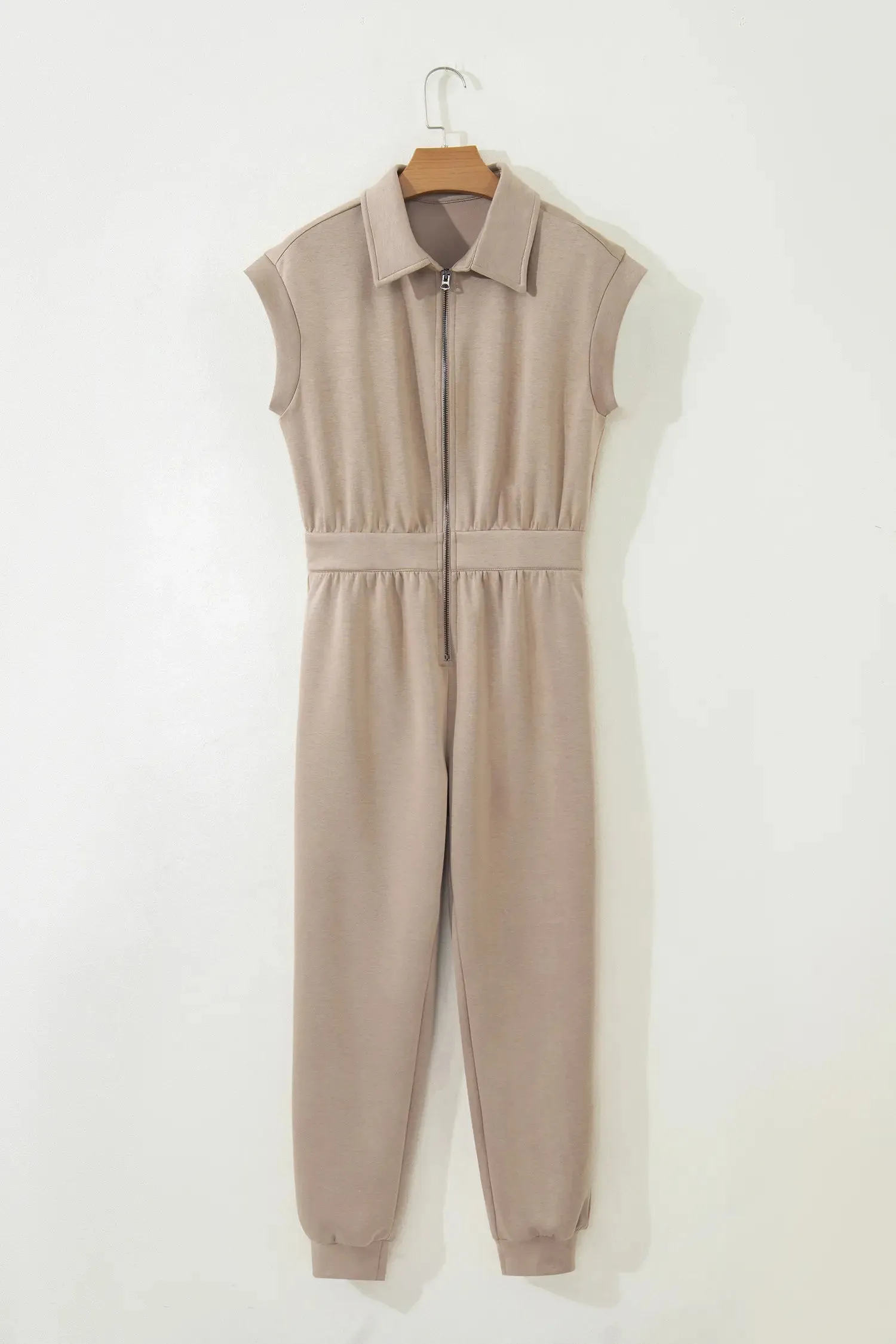Solid Colour Zip Front Short Sleeve Collared Jumpsuit sold by Beagle Boutique product image thumbnail 5