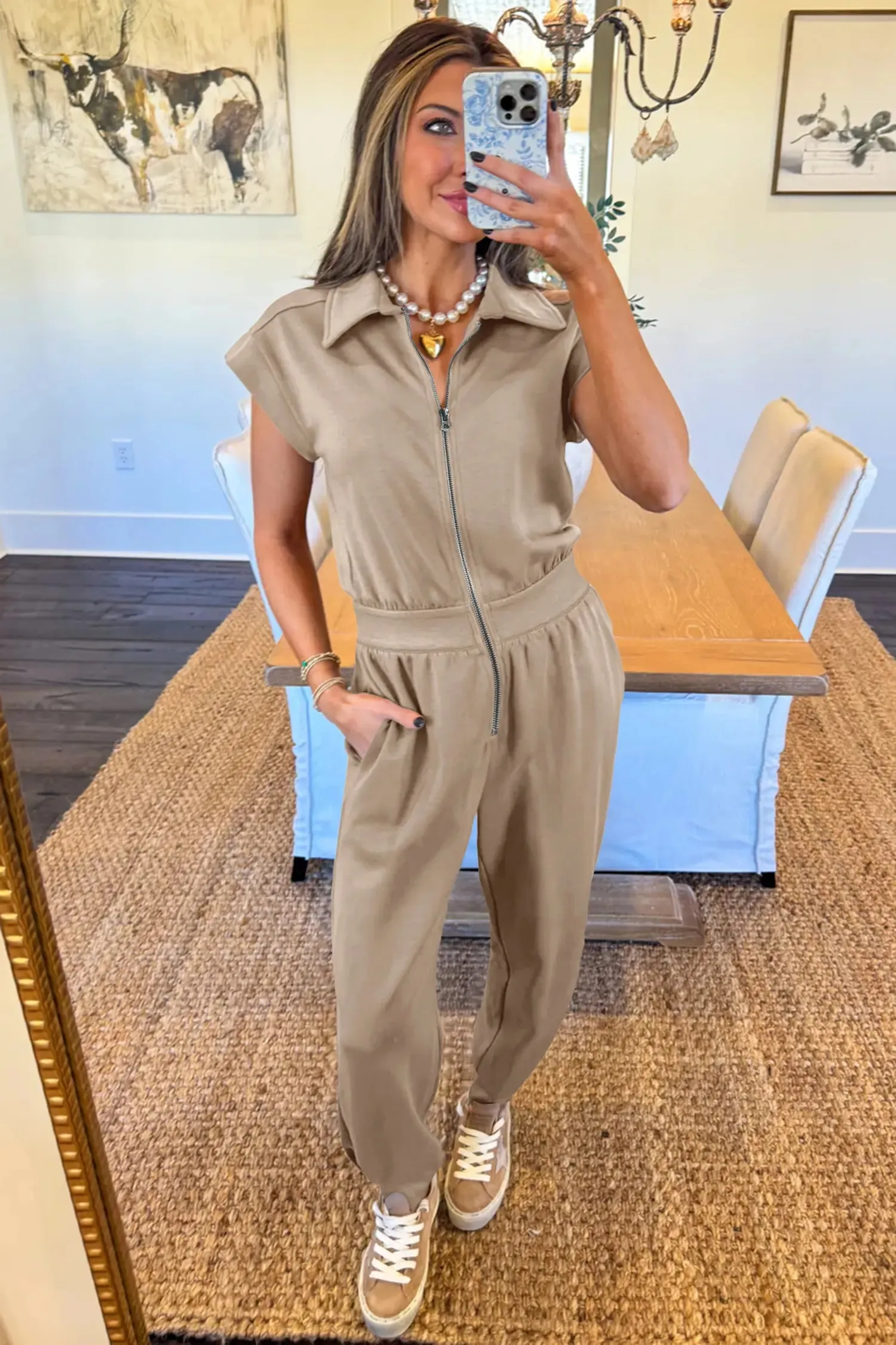 Solid Colour Zip Front Short Sleeve Collared Jumpsuit sold by Beagle Boutique product image thumbnail 4