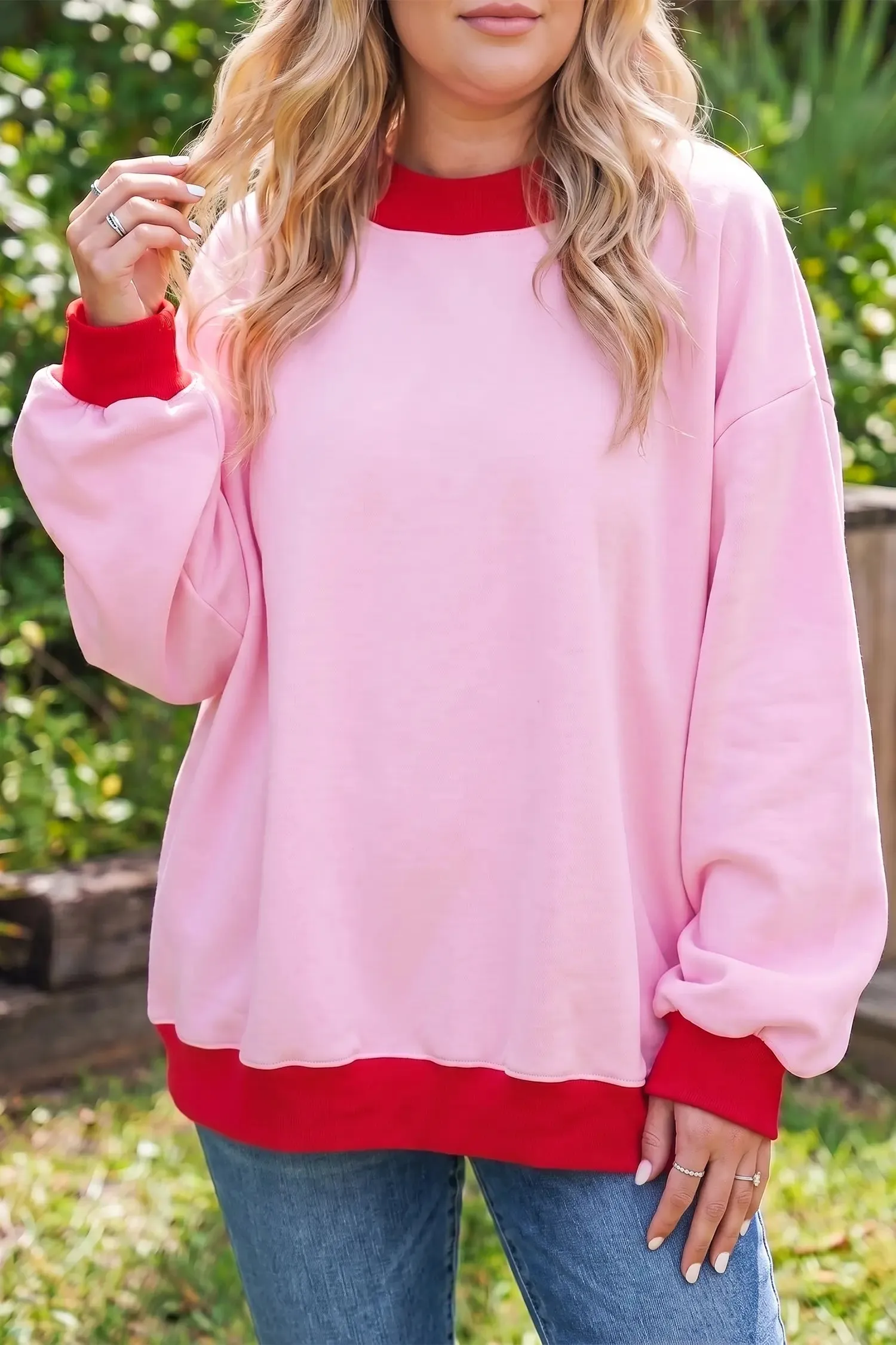 Colour Block Contrast Trim Plus Size Sweatshirt sold by Beagle Boutique