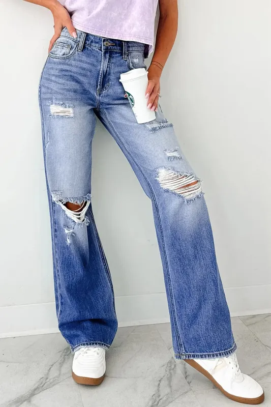 Mid Rise Distressed Straight Leg Jeans made by Beagle Boutique