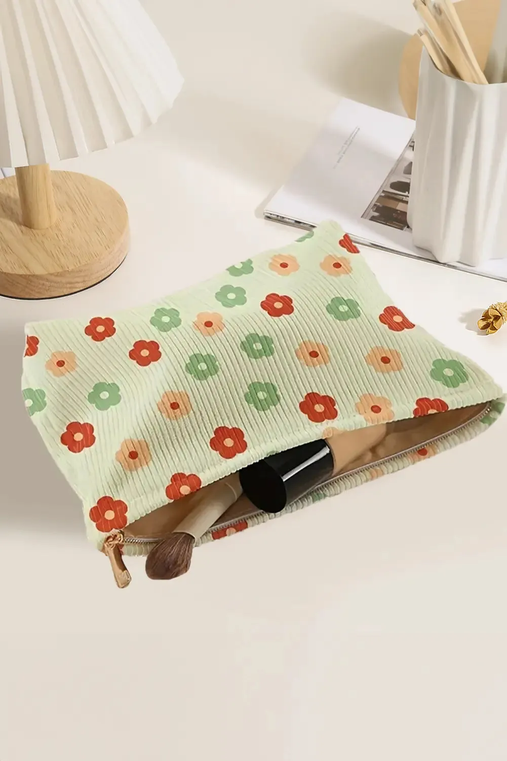 Flower Print Ribbed Zipper Makeup Storage Bag sold by Beagle Boutique product image thumbnail 2